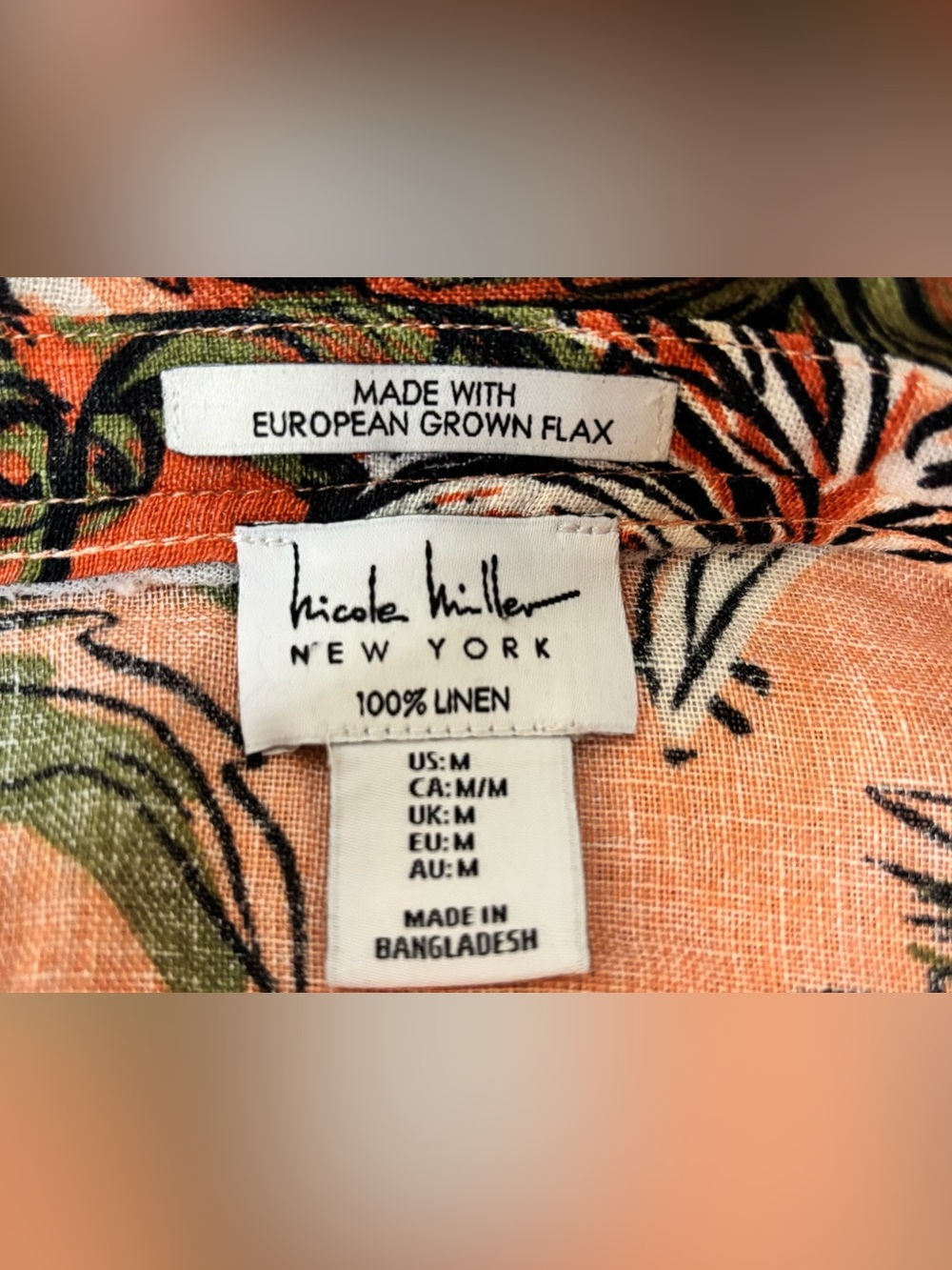 Nicole Miller Linen European Flax Sunset Palm Tree Resort Blouse M Boho Beach - Picture 4 of 10